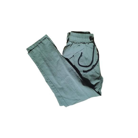 Zara Womens Size XS Elastic Waist Drawstring Pants Green Pockets Cargo Tapered - Picture 3 of 4